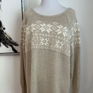 CHAPS Women's Tan & Beige Metallic Fair Isle Pull Over Sweater Size XL